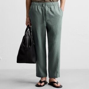 ZARA 100% Linen Pants Mens Green Gray Size Large Relaxed Fit NWT